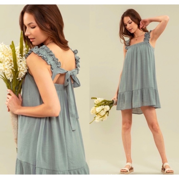 Blossom Boutique Dresses & Skirts - 1 LEFT! Sage Tiered Ruffle Detail Lined Tie Back Dress